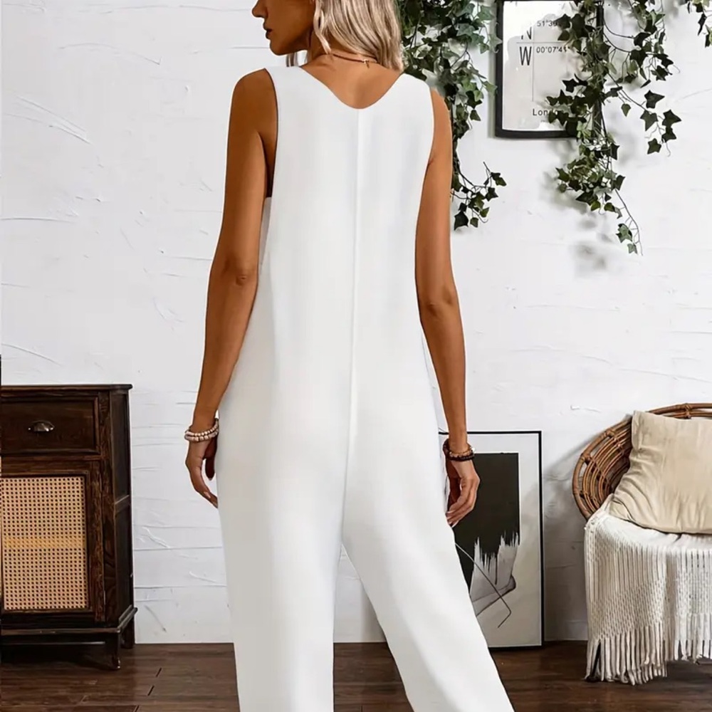Women's White Jumpsuit size medium NWOT new overalls summer outfit CIDER - Picture 3 of 9